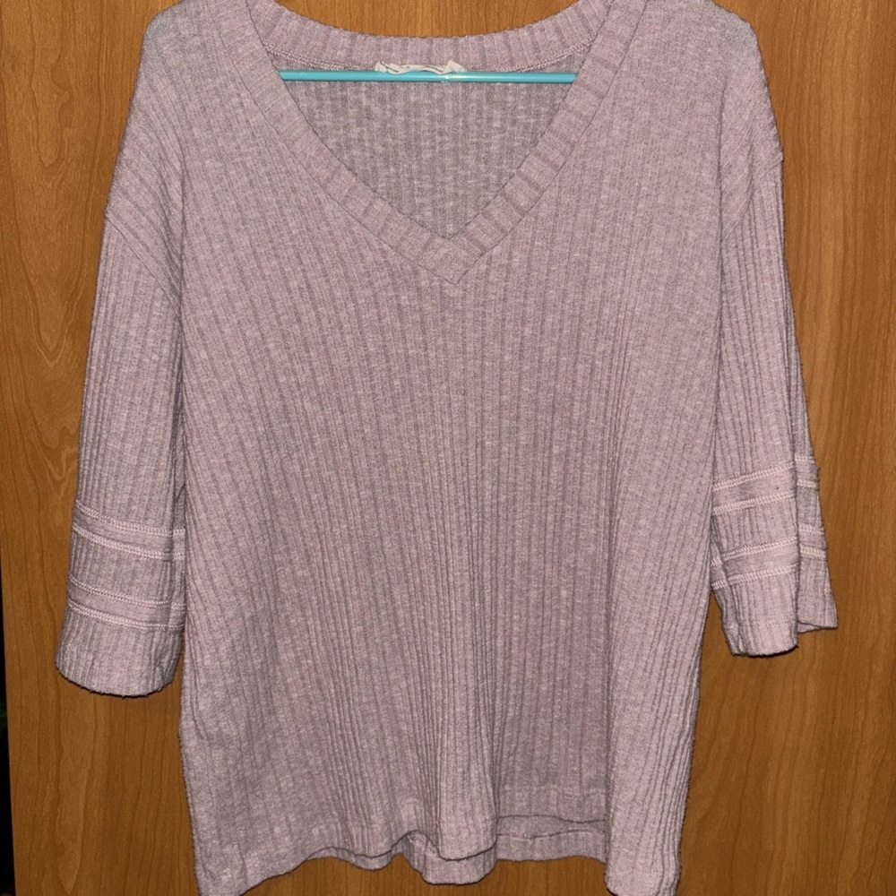 Purple V-Neck Ribbed Sweater